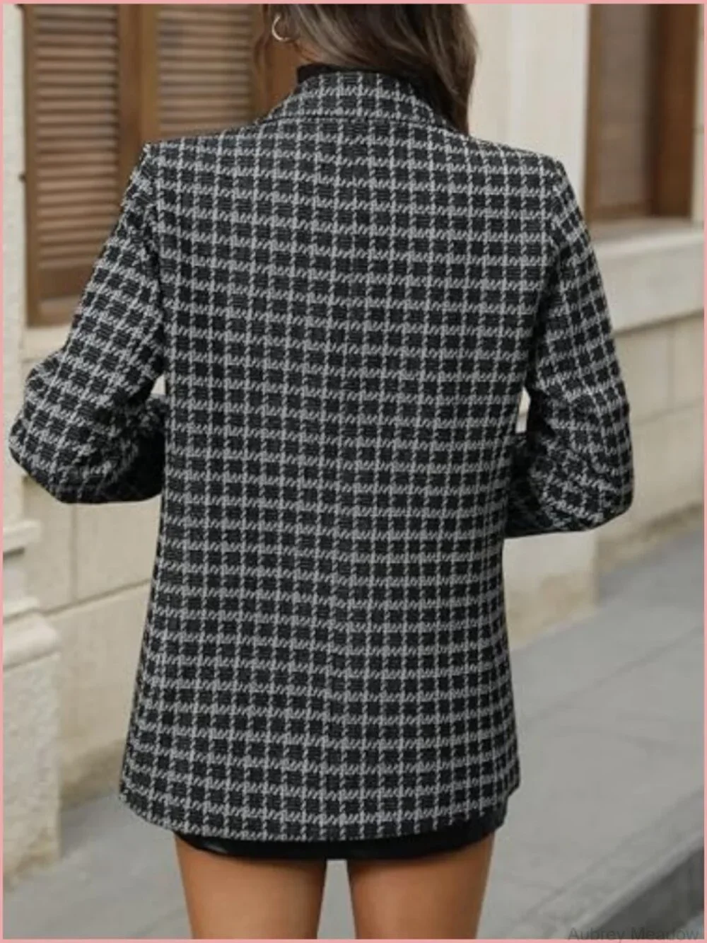 Womens Oversized Plaid Tweed Blazer Boyfriend Style Double Breasted